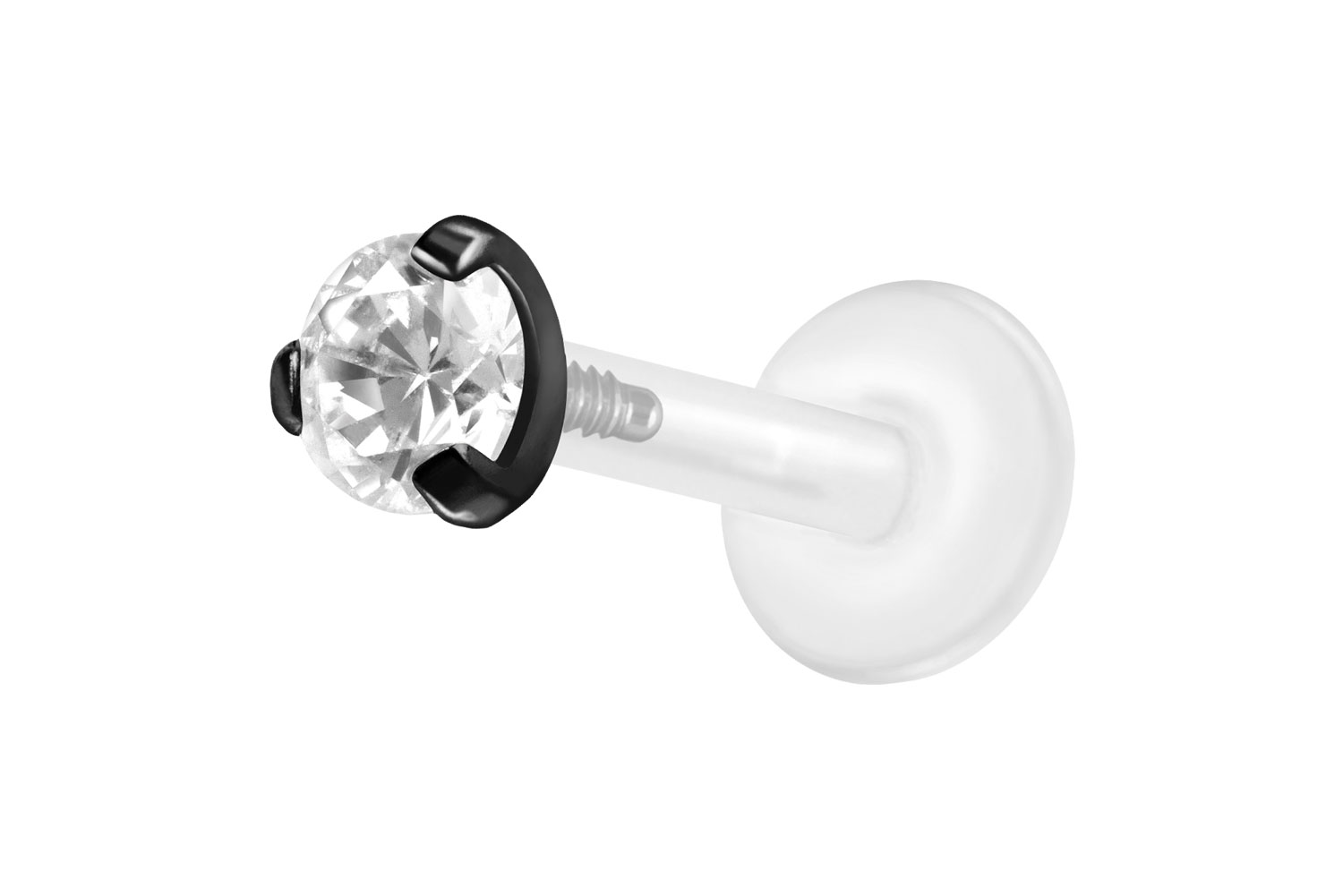 PTFE Labret Piercing mit Innengewinde + Titan-Aufsatz EINGEFASSTER KRISTALL